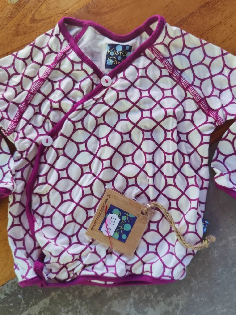NWT KicKee Pants Infant Wrap Top, Hat & Pants Set - White & Magenta NB Giftable